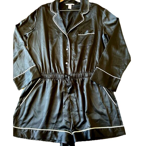 Victorias Secret PJs Romper Bling Lingerie Black L One piece sexy nightie Y2K - Picture 3 of 9